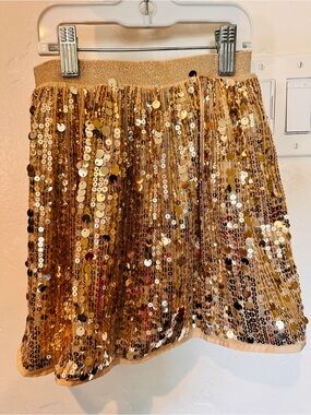 H&M Gold Sequin Circle Skirt 7 girls guc